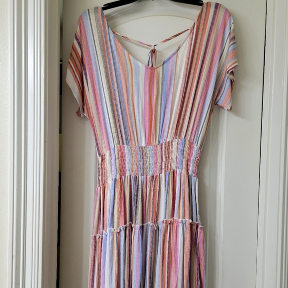 Striped Pink and Blue Spring Time Dress - Picture 1 of 4